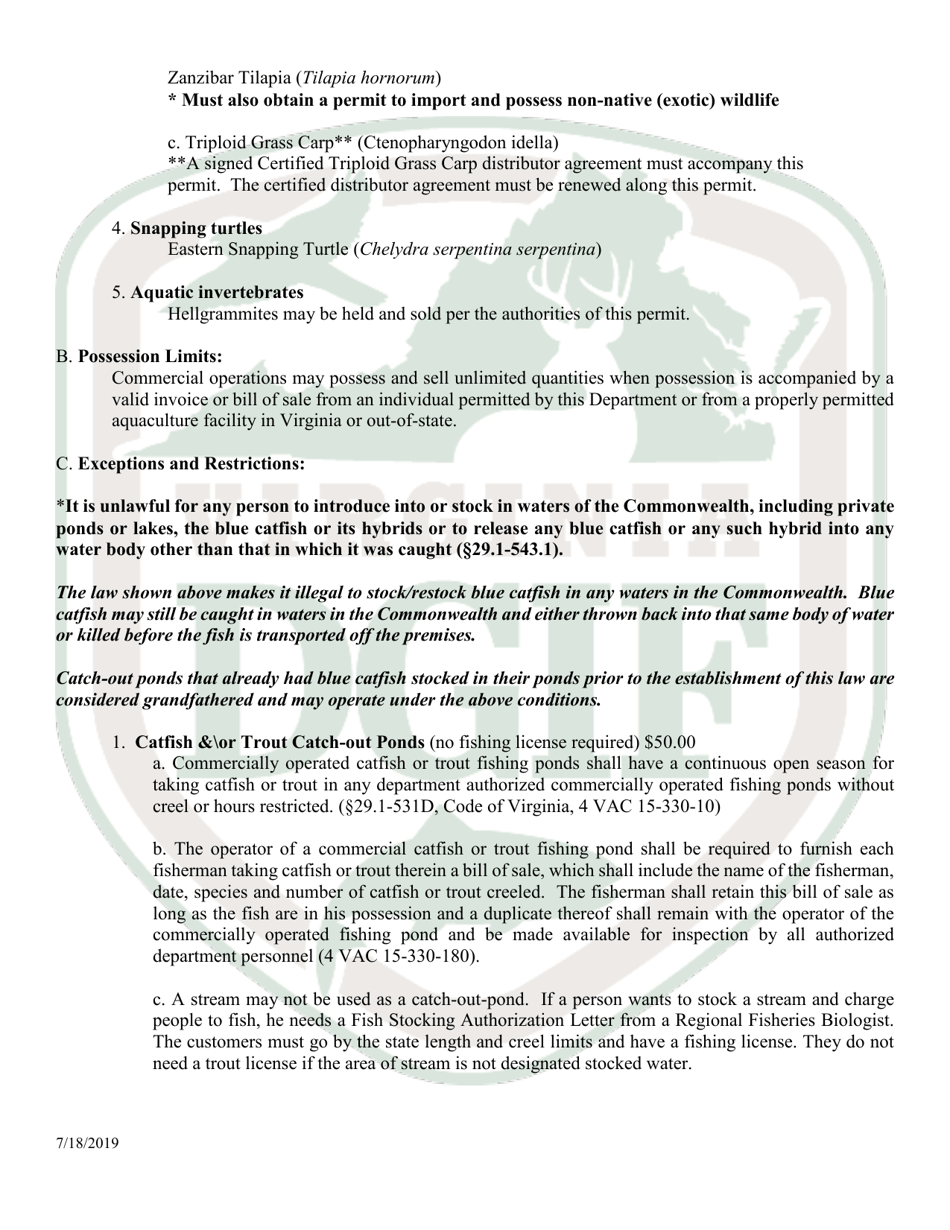 Application to Hold and Sell Certain Fish, Snakes, Snapping Turtles,  Hellgrammites for Sale - Virginia, Page 6