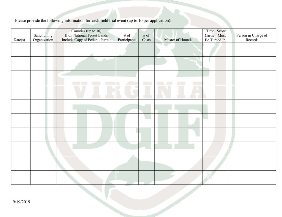 Application for Raccoon Hound Field Trial Permit - Virginia, Page 2