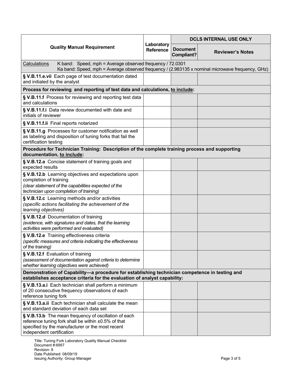 Form 6957 Tuning Fork Laboratory Quality Manual Checklist - Virginia, Page 3
