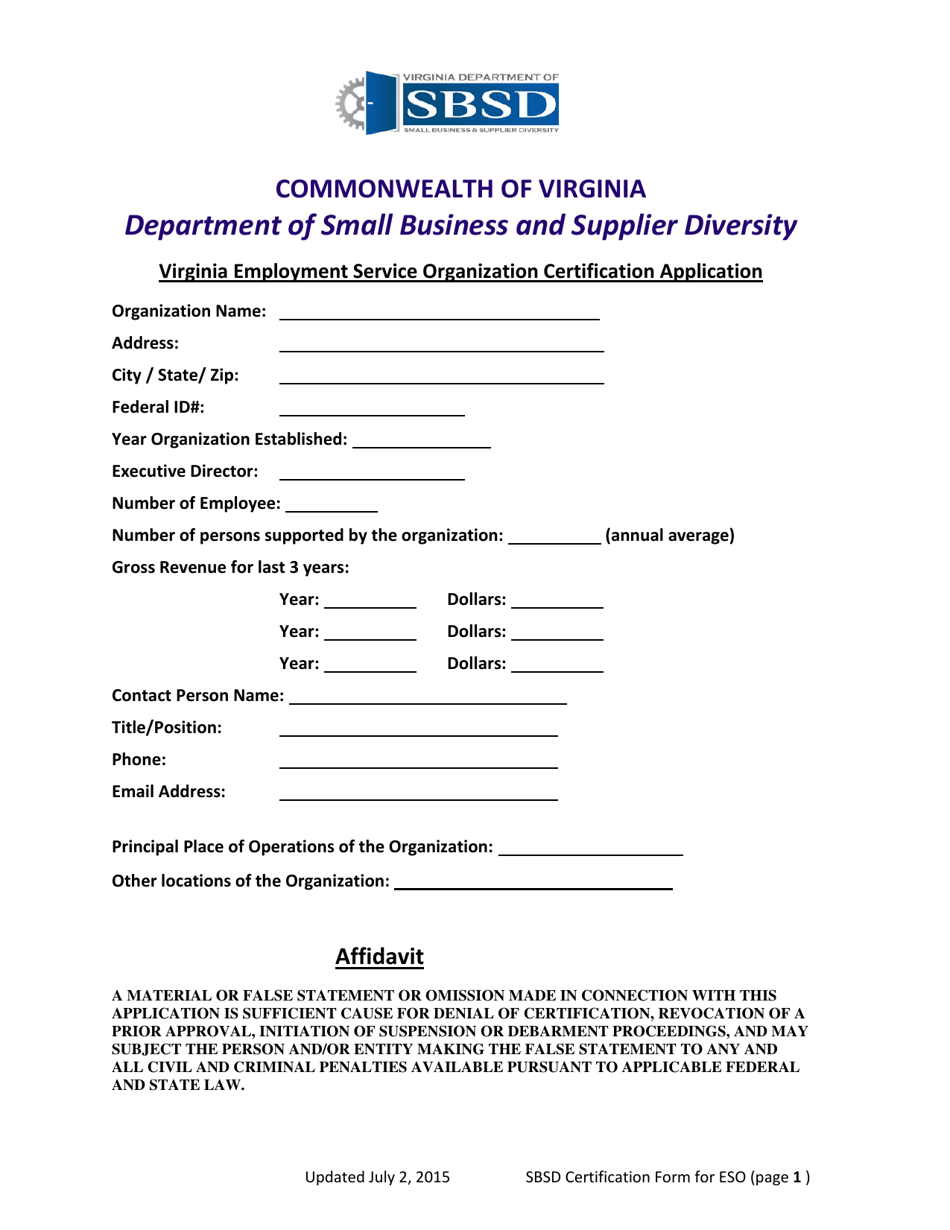 Virginia Virginia Employment Service Organization Certification