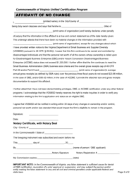 Virginia Unified Certification Program Affidavit of No Change - Virginia, Page 2