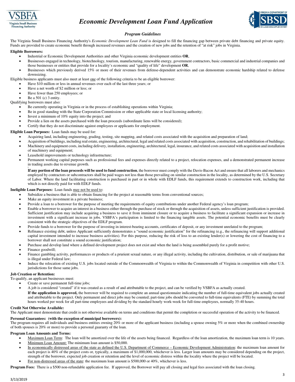 Economic Development Loan Fund Application - Virginia, Page 3