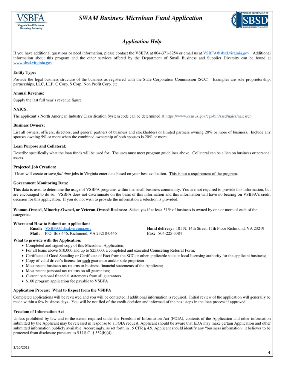 Swam Business Microloan Fund Application - Virginia, Page 4