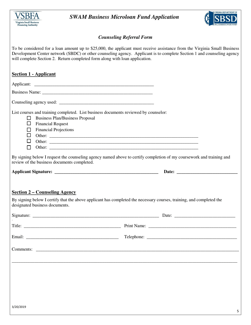 Swam Business Microloan Fund Application - Virginia, Page 5