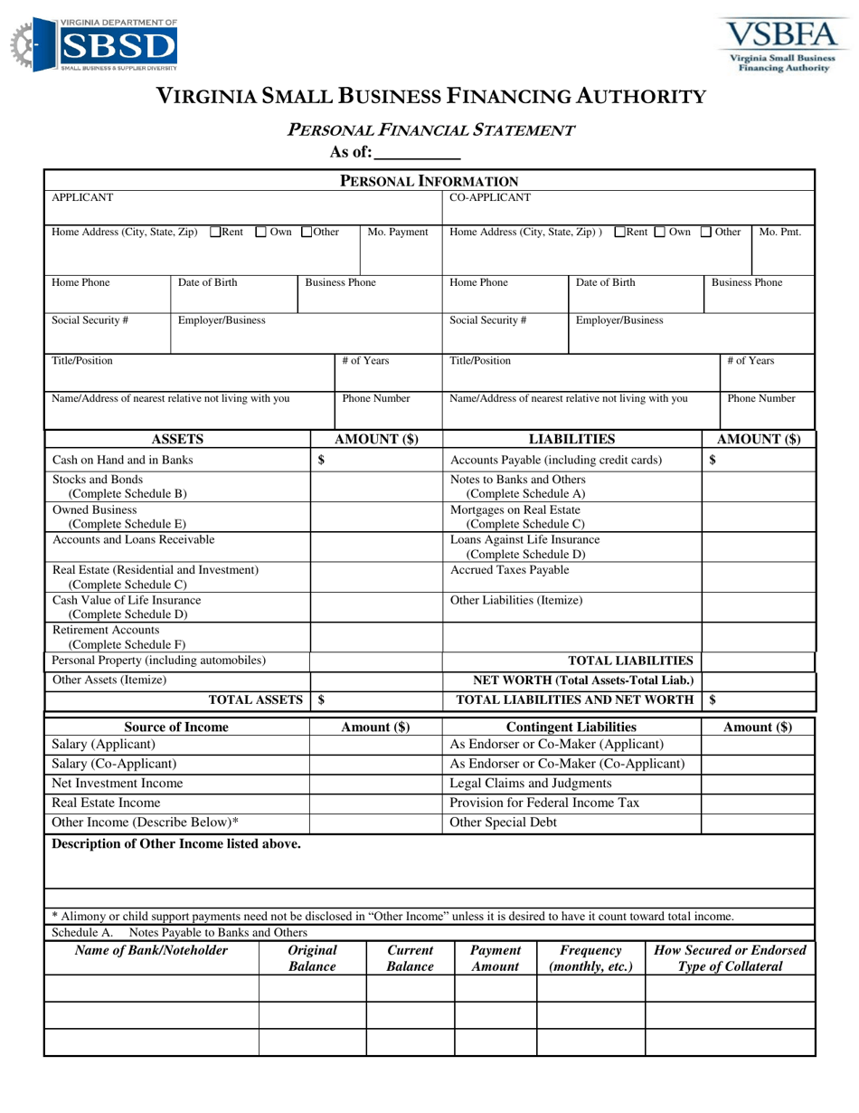 Personal Financial Statement - Virginia, Page 1