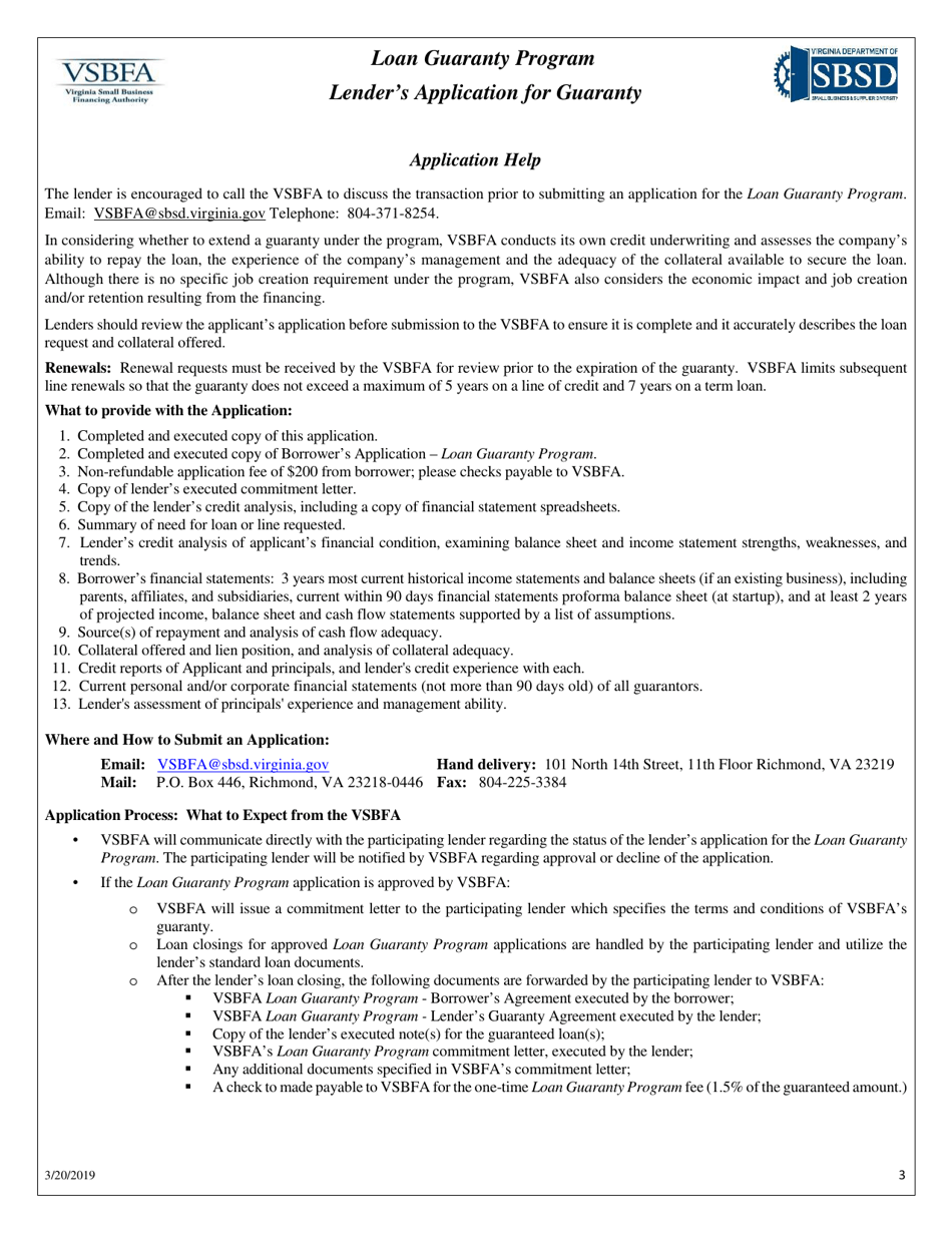 Loan Guaranty Program Lenders Application for Guaranty - Virginia, Page 3