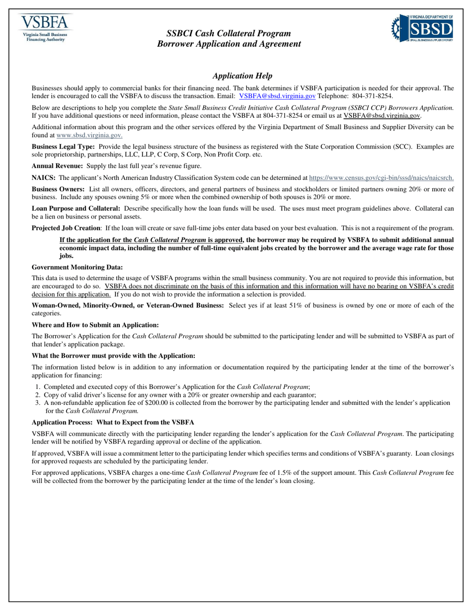 Ssbci Cash Collateral Program Borrower Application and Agreement - Virginia, Page 5