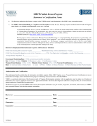 Ssbci Capital Access Program Borrower&#039;s Certification - Virginia, Page 2
