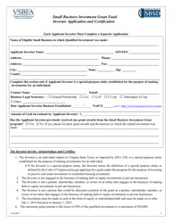 Document preview: Small Business Investment Grant Fund Investor Application and Certification - Virginia