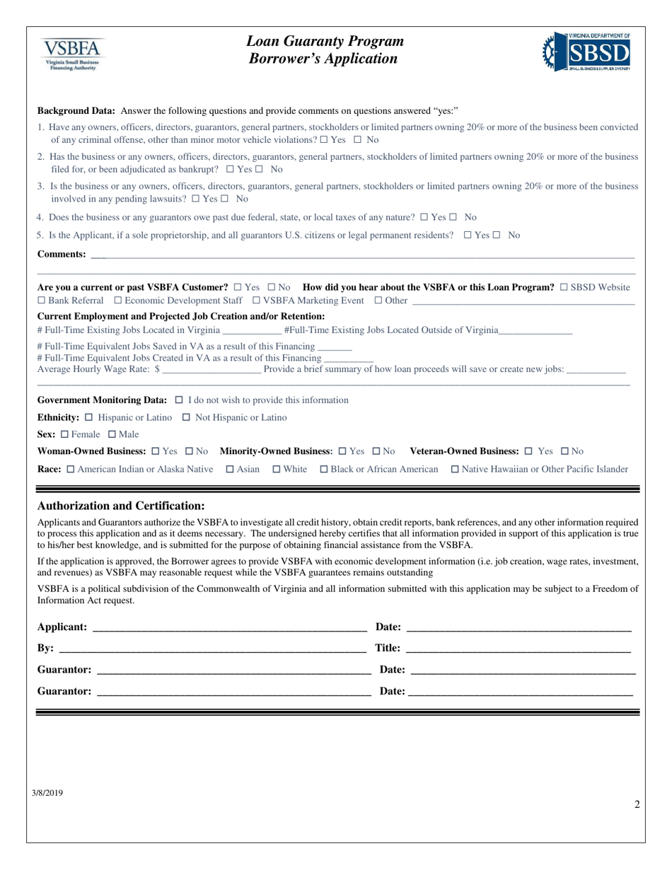 Loan Guaranty Program Borrowers Application - Virginia, Page 2