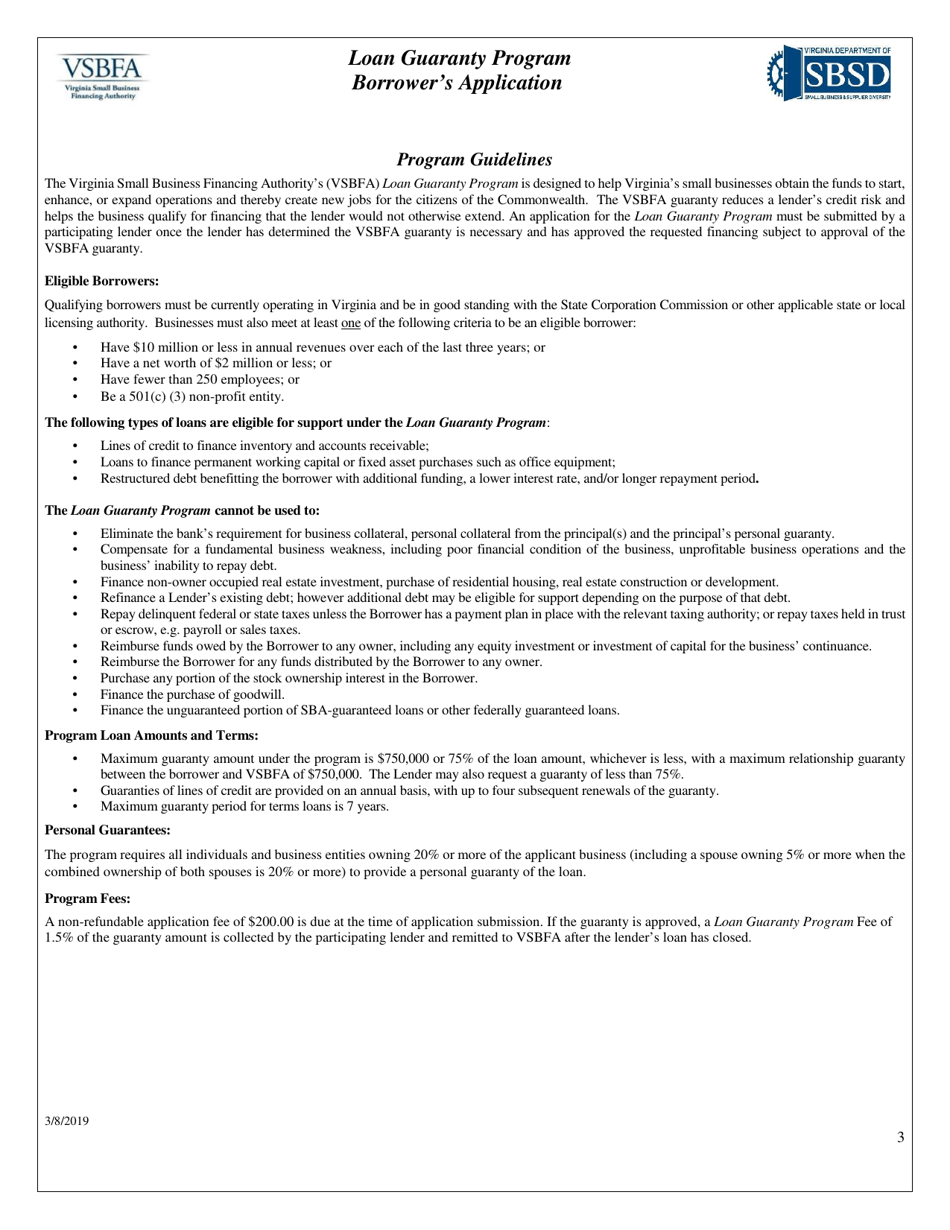 Loan Guaranty Program Borrowers Application - Virginia, Page 3