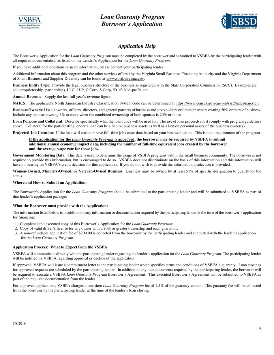Loan Guaranty Program Borrowers Application - Virginia, Page 4