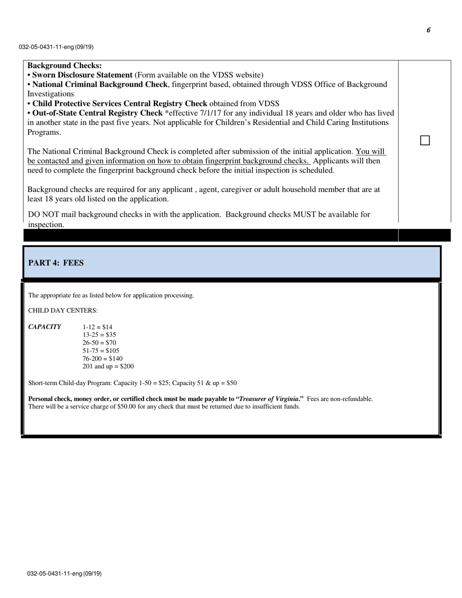 Form 032-05-0431-11 Initial Application for a License to Operate a Child Day Center (CDC) - Virginia, Page 6