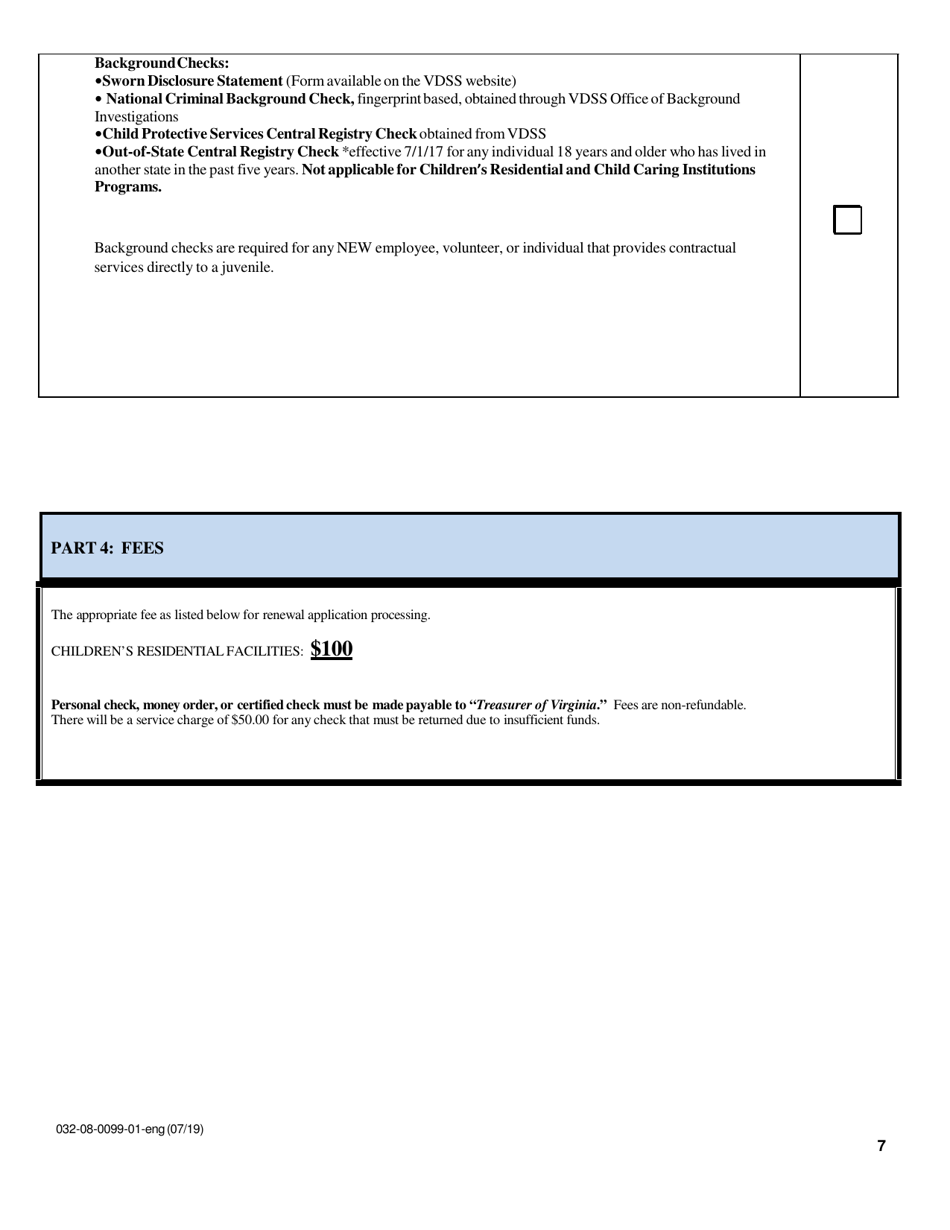 Form 032-08-0099-01 Renewal Application for a License to Operate a Childrens Residential Facility (Crf) - Virginia, Page 7