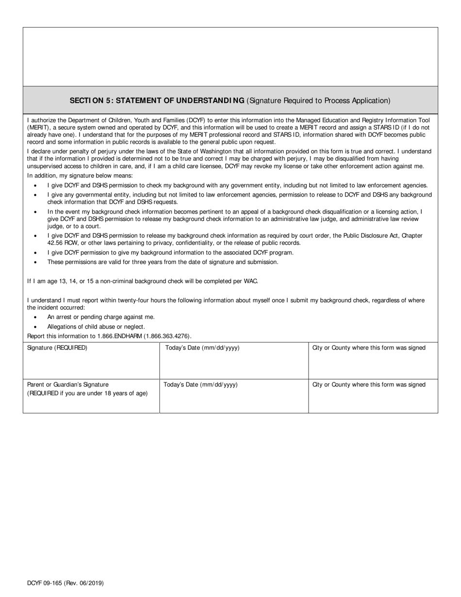 DCYF Form 09-165 Portable Background Check Application - Washington, Page 4