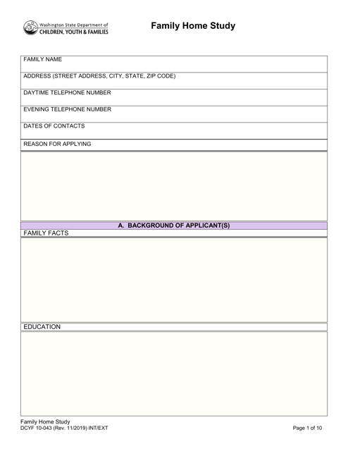 DCYF Form 10-043  Printable Pdf