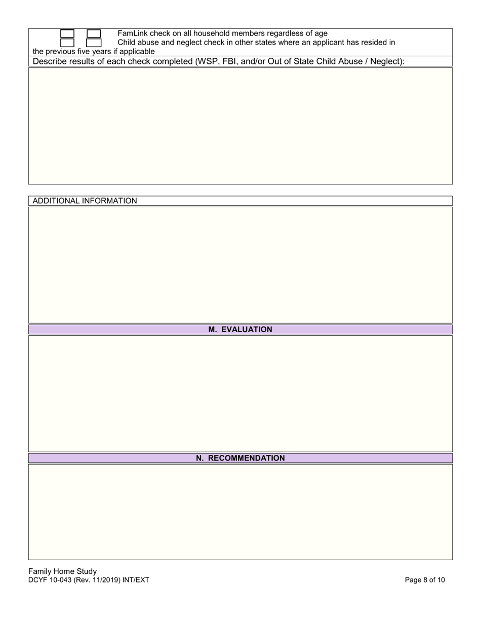 DCYF Form 10-043 Family Home Study - Washington, Page 8