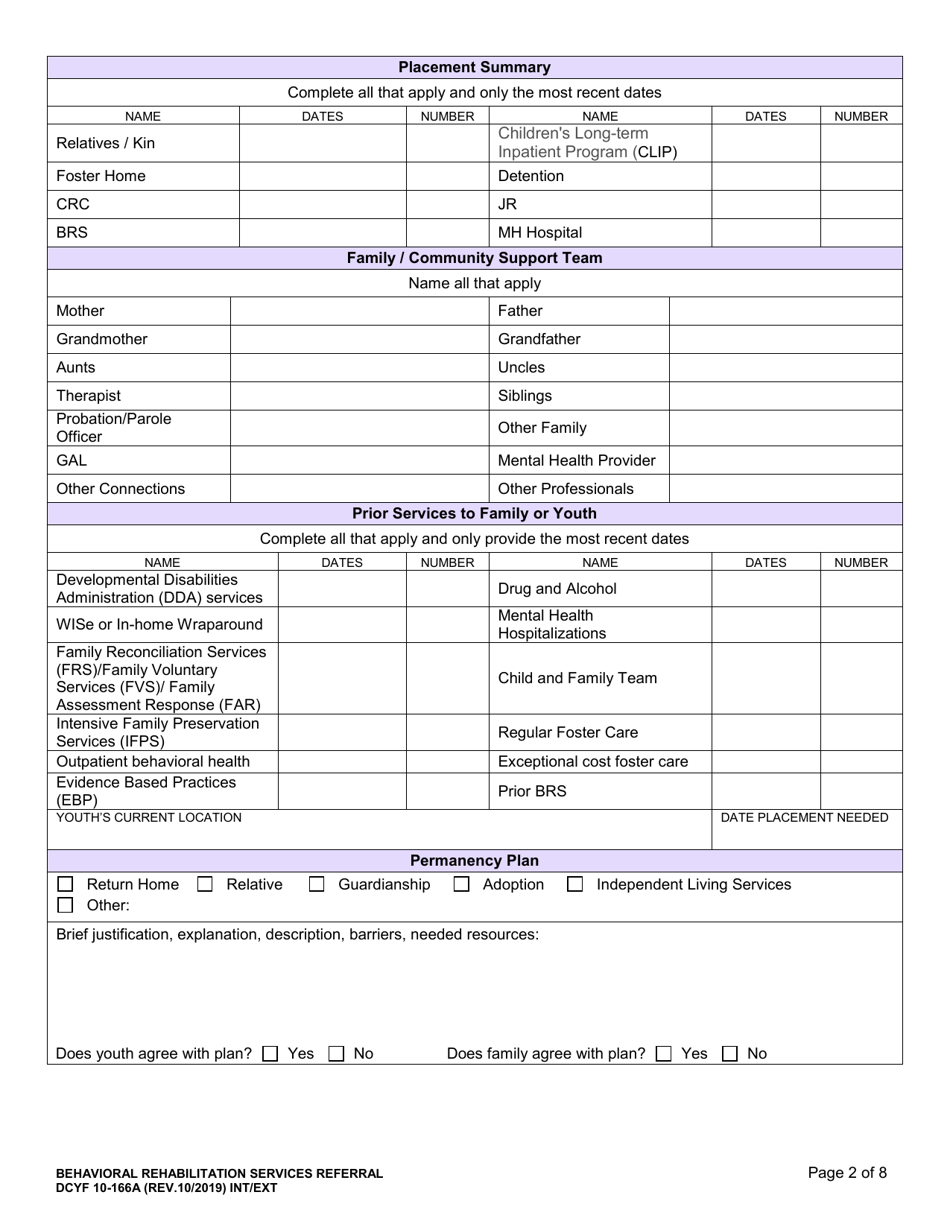 DCYF Form 10-166A Download Fillable PDF or Fill Online Behavioral ...