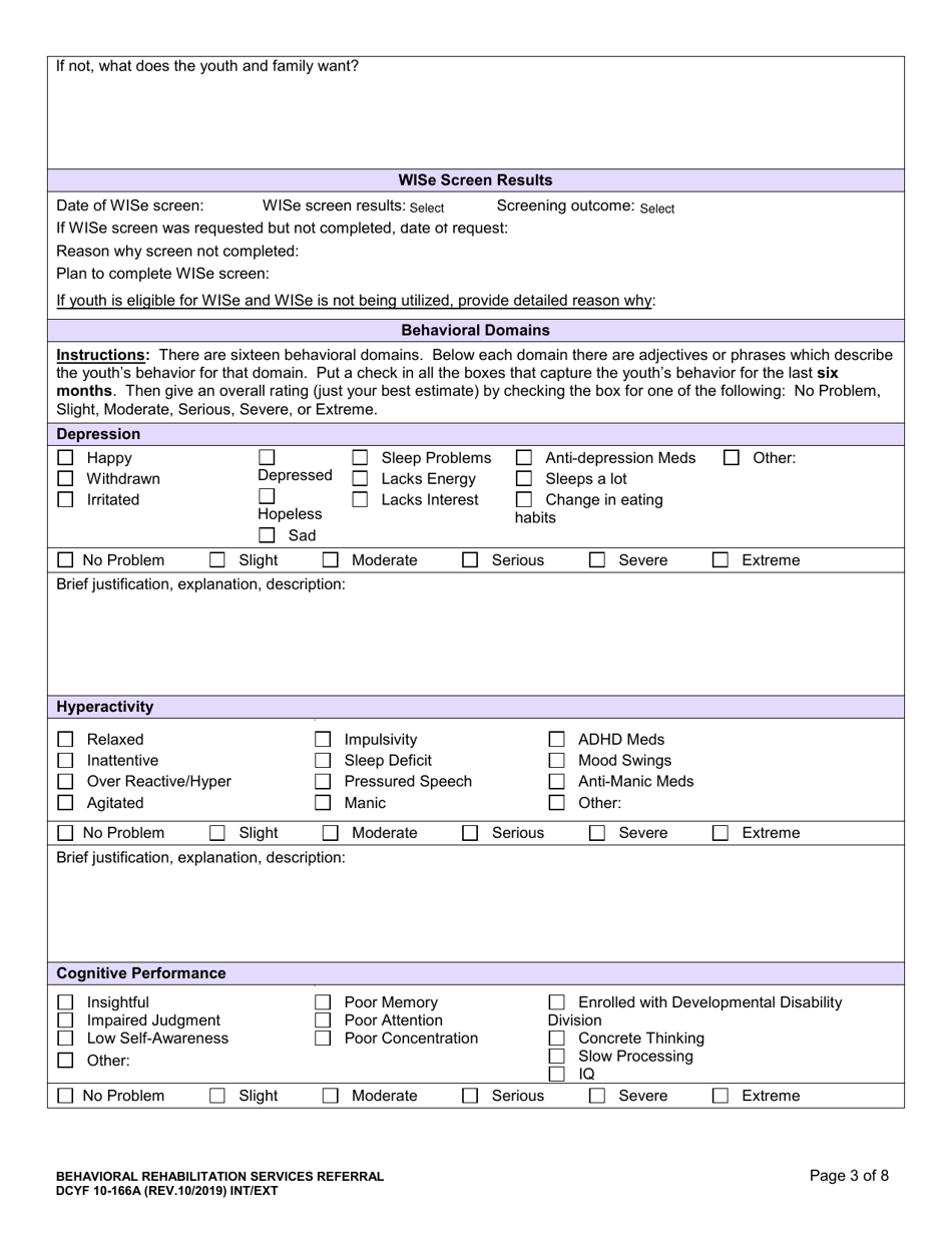 DCYF Form 10-166A Download Fillable PDF or Fill Online Behavioral ...