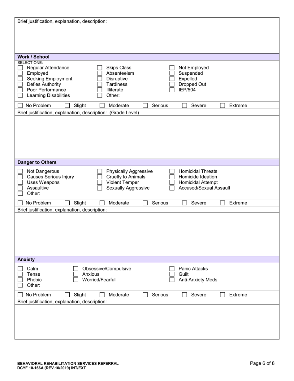 Dcyf Form 10-166a Download Fillable Pdf Or Fill Online Behavioral 