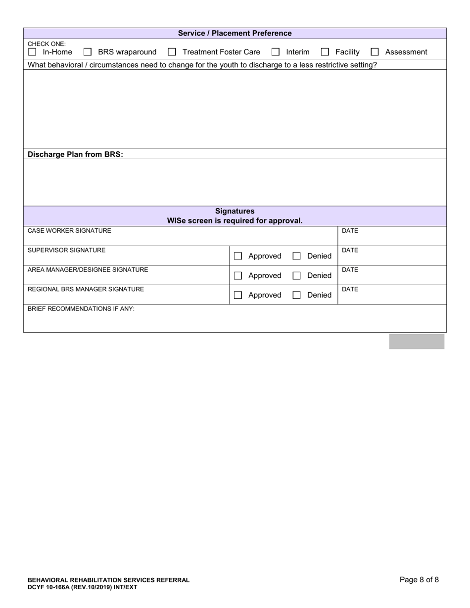 DCYF Form 10-166A Behavioral Rehabilitation Services (Brs) Referral - Washington, Page 8