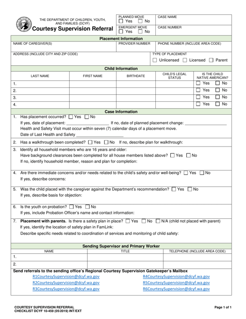 DCYF Form 10-459  Printable Pdf