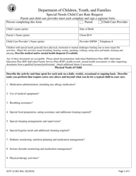 DCYF Form 12-001 Special Needs Child Care Rate Request - Washington