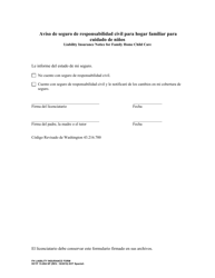 Document preview: DCYF Formulario 15-894 Aviso De Seguro De Responsabilidad Civil Para Hogar Familiar Para Cuidado De Ninos - Washington (Spanish)
