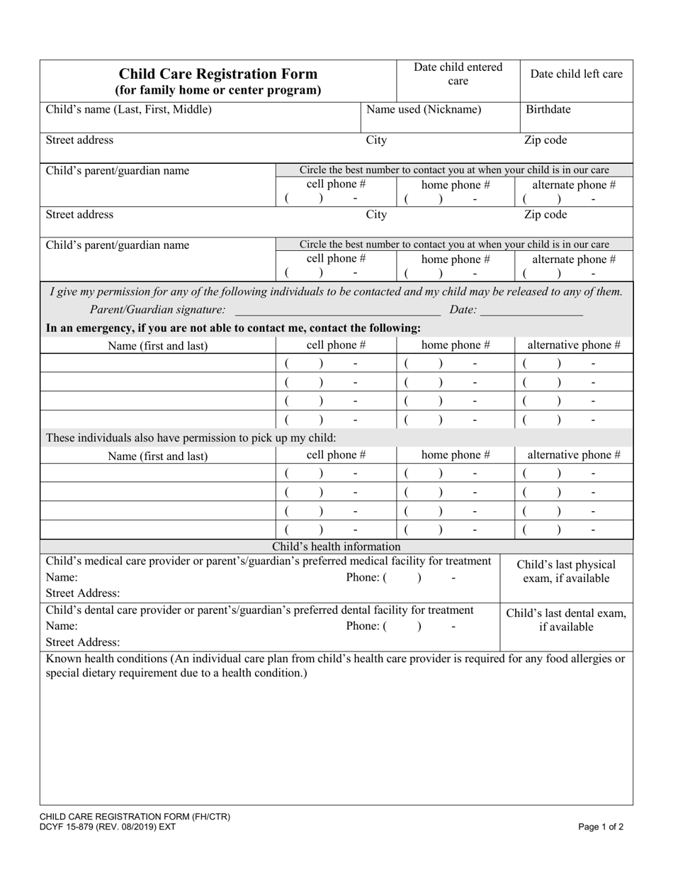 DCYF Form 15-879 Child Care Registration Form (For Family Home or Center Program) - Washington, Page 1