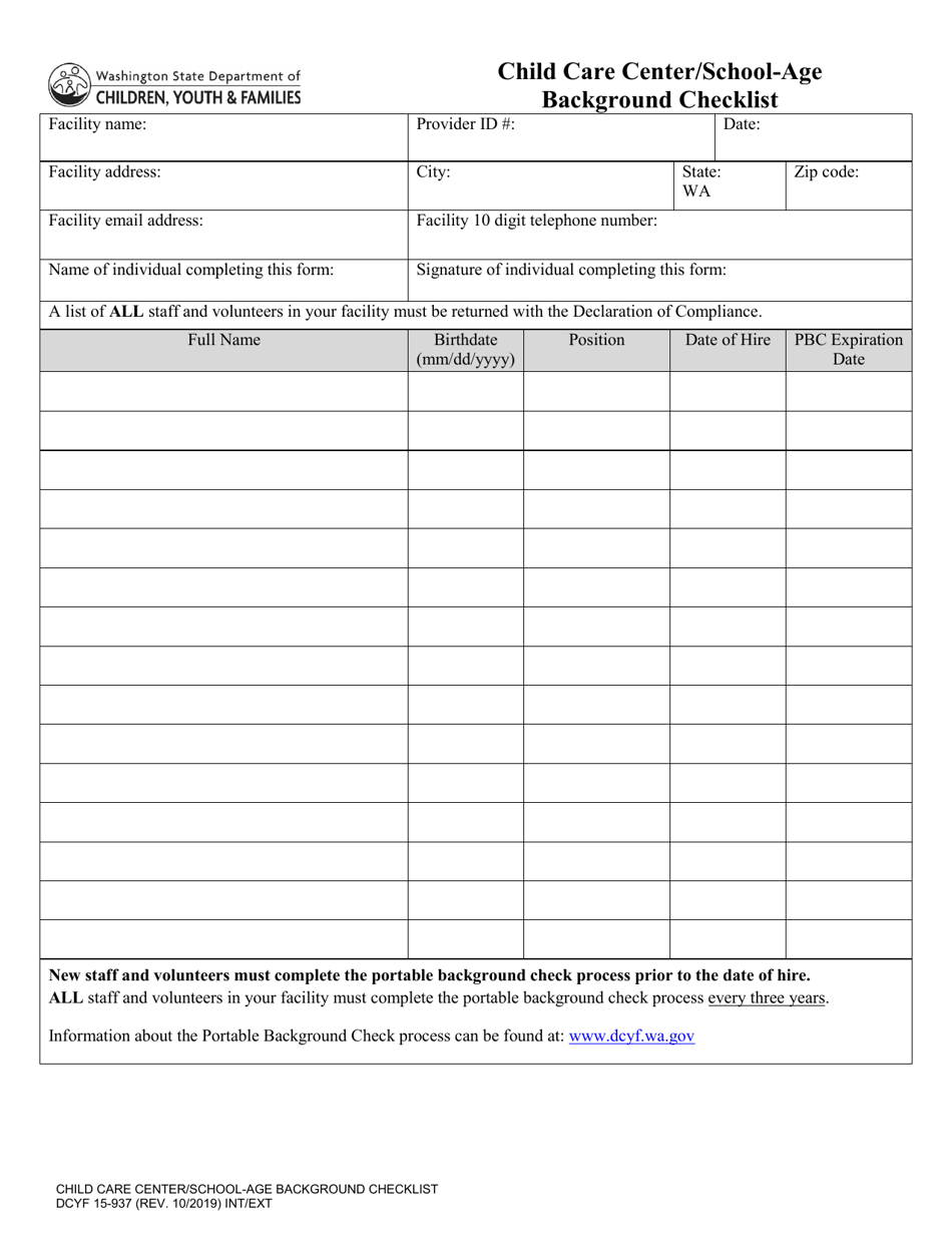 DCYF Form 15937 Download Fillable PDF or Fill Online