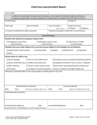 Document preview: DCYF Form 15-941 Child Care Injury/Incident Report - Washington