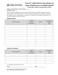 Document preview: DCYF Formulario 15-949 Lista De Verificacion De Antecedentes De Hogar Familiar Para El Cuidado Infantil - Washington (Spanish)