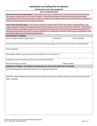 Document preview: DCYF Form 15-954 Notification and Staffing Plan for Absence (Family Home and Center Programs) - Washington