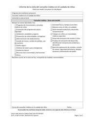 DCYF Formulario 15-967 Informe De La Visita Del Consultor Medico En El Cuidado De Ninos - Washington (Spanish)