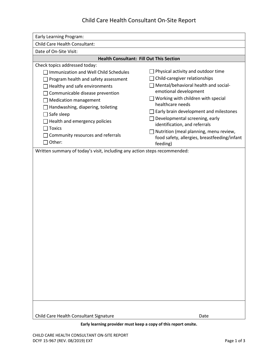DCYF Form 15-967 Child Care Health Consultant on-Site Report - Washington, Page 1