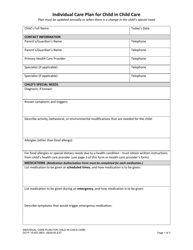 DCYF Form 15-970 Individual Care Plan for Child in Child Care - Washington