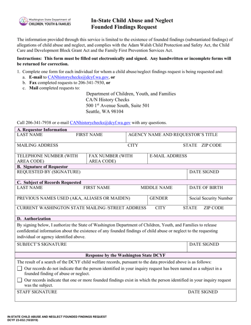 DCYF Form 23-032  Printable Pdf