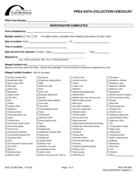 Form DOC02-382 Prea Data Collection Checklist - Washington