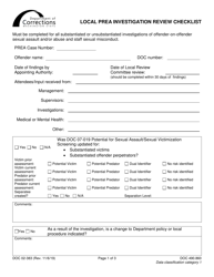 Document preview: Form DOC02-383 Local Prea Investigation Review Checklist - Washington