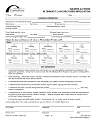 Form DOC02-416 Infants at Work Alternate Care Provider Application - Washington