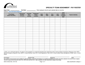 Document preview: Form DOC03-522 Specialty Team Assignment - Pay Roster - Washington