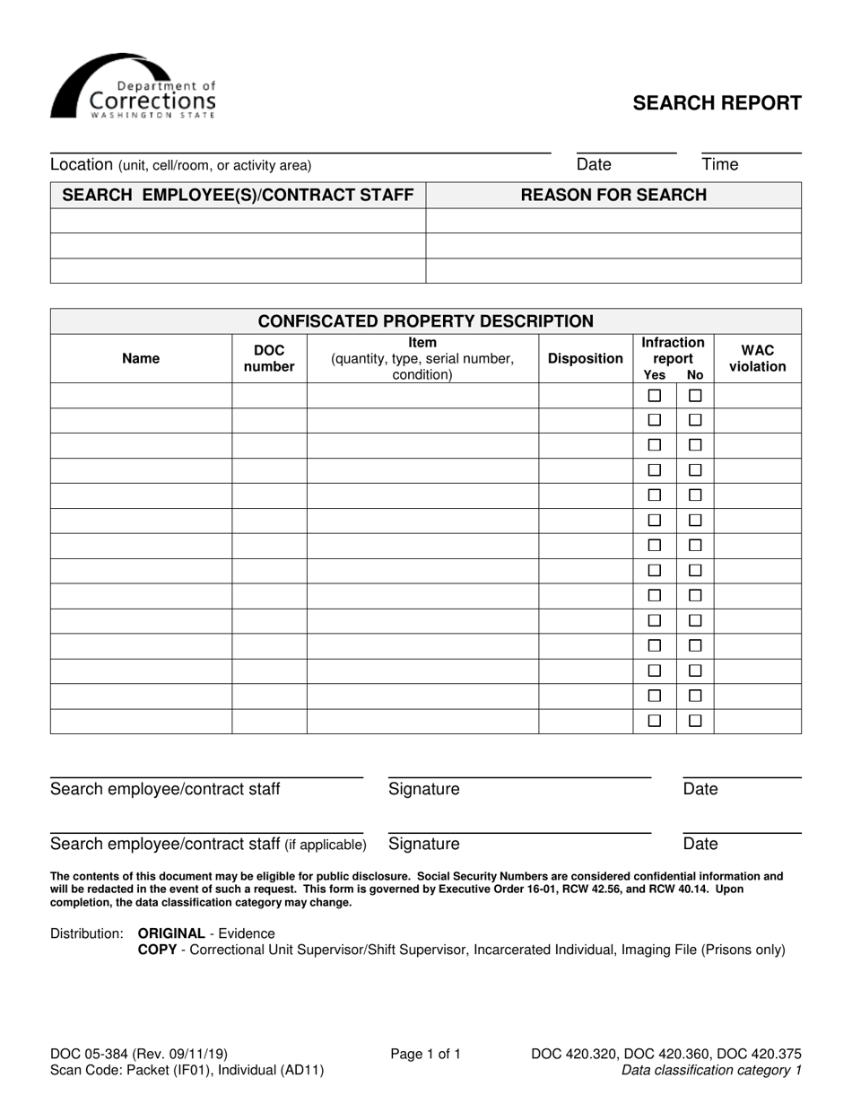 Form DOC05-384 Search Report - Washington, Page 1