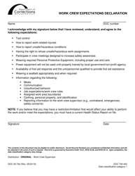 Document preview: Form DOC05-764 Work Crew Expectations Declaration - Washington