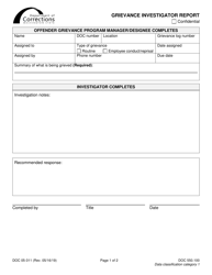 Form DOC05-311 Grievance Investigator Report - Washington