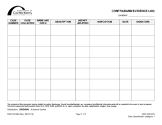 Document preview: Form DOC05-596 Contraband/Evidence Log - Washington