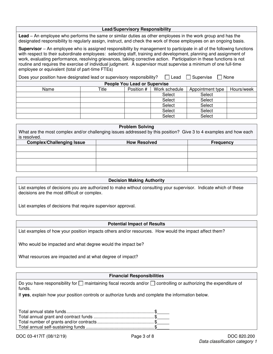 Form DOC03-417IT Position Review Request - Information Technology - Washington, Page 3