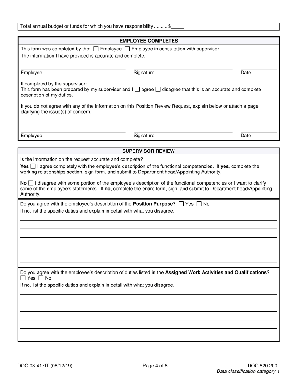 Form DOC03-417IT Position Review Request - Information Technology - Washington, Page 4