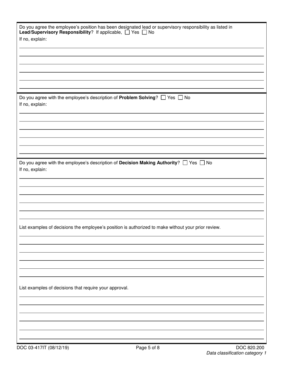 Form DOC03-417IT Position Review Request - Information Technology - Washington, Page 5