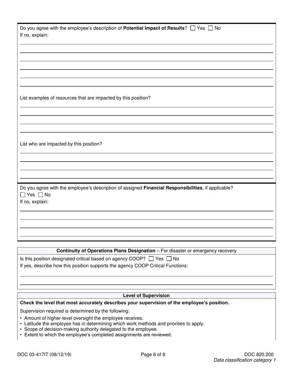 Form DOC03-417IT Position Review Request - Information Technology - Washington, Page 6