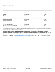 Form DOC07-048 Custody Transfer Request - Acknowledgment and Declaration of Intent - Washington (English/Spanish), Page 2
